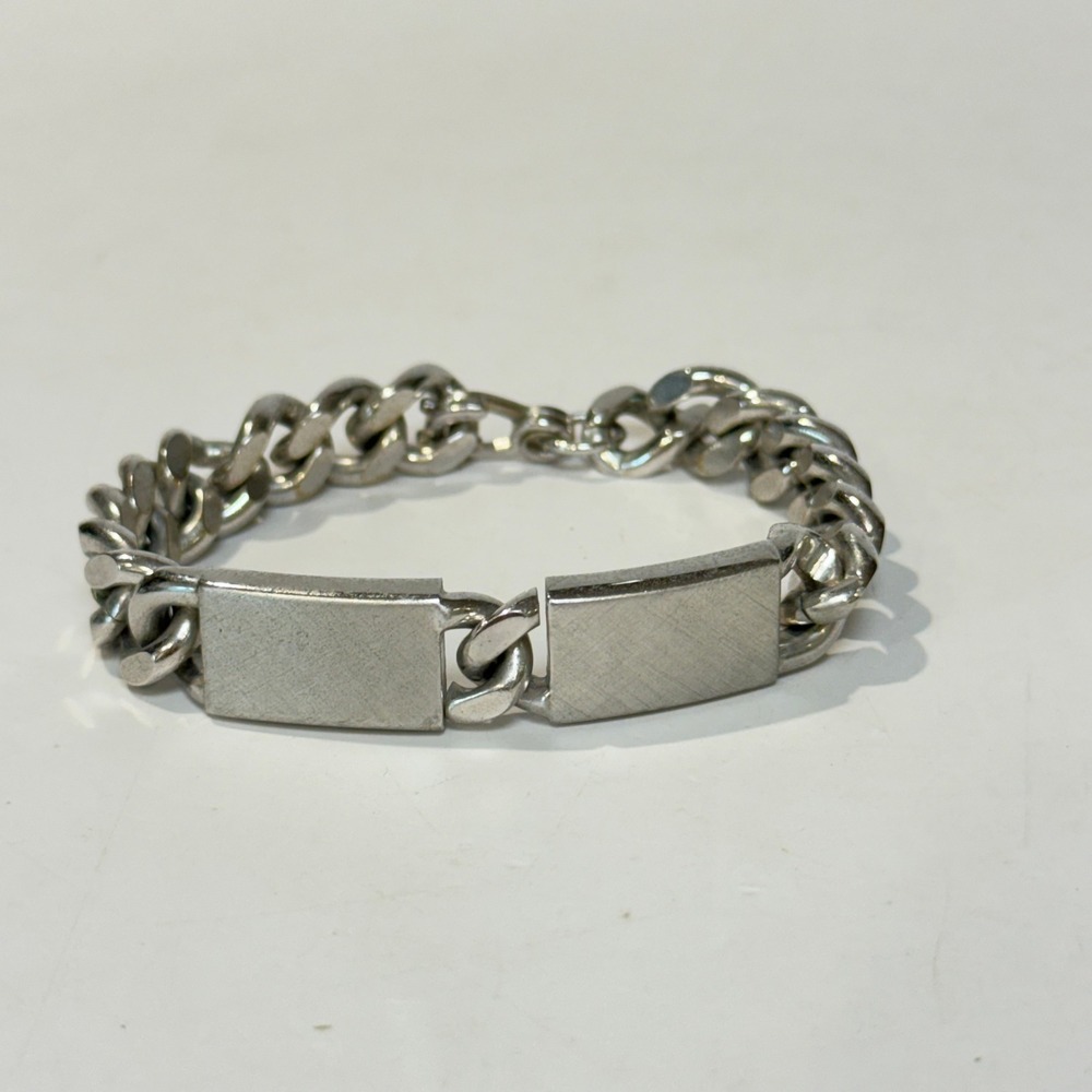 Swank 2 Panel Unisex Medical ID Bracelet Silver Chain Links w Hook & Eye Closure